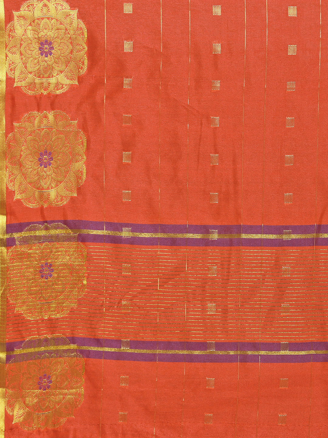 Banarasi Chanderi Silk  Two Toned Orange Saree with Ethnic Zari Geometrical Motifs