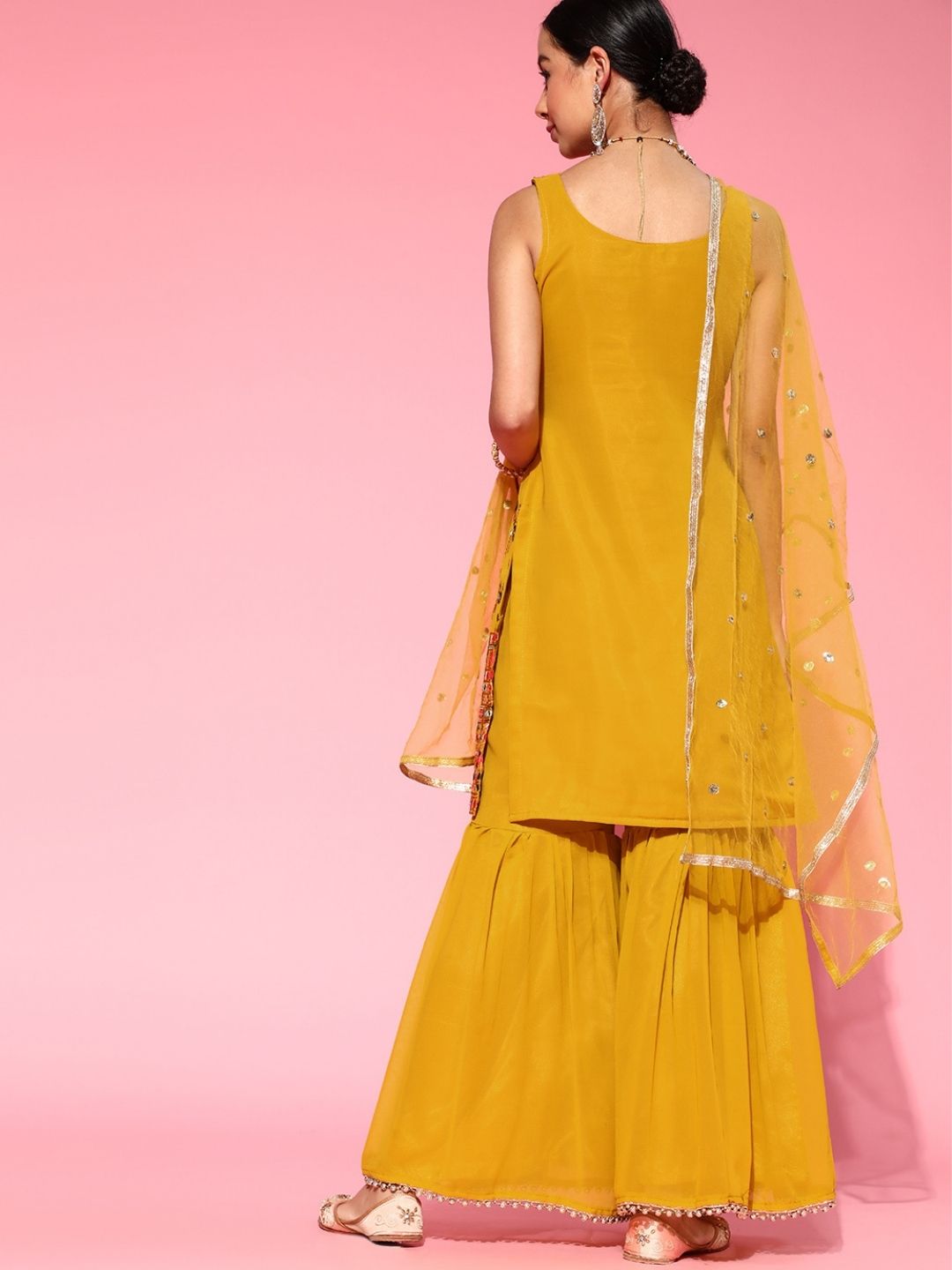 Made-to-Measure Multi Thread & Mirror Embroidery Sharara Suit Set & Sequence Dupatta