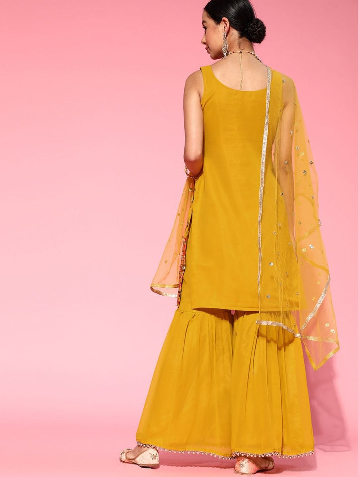 Made-to-Measure Multi Thread & Mirror Embroidery Sharara Suit Set & Sequence Dupatta