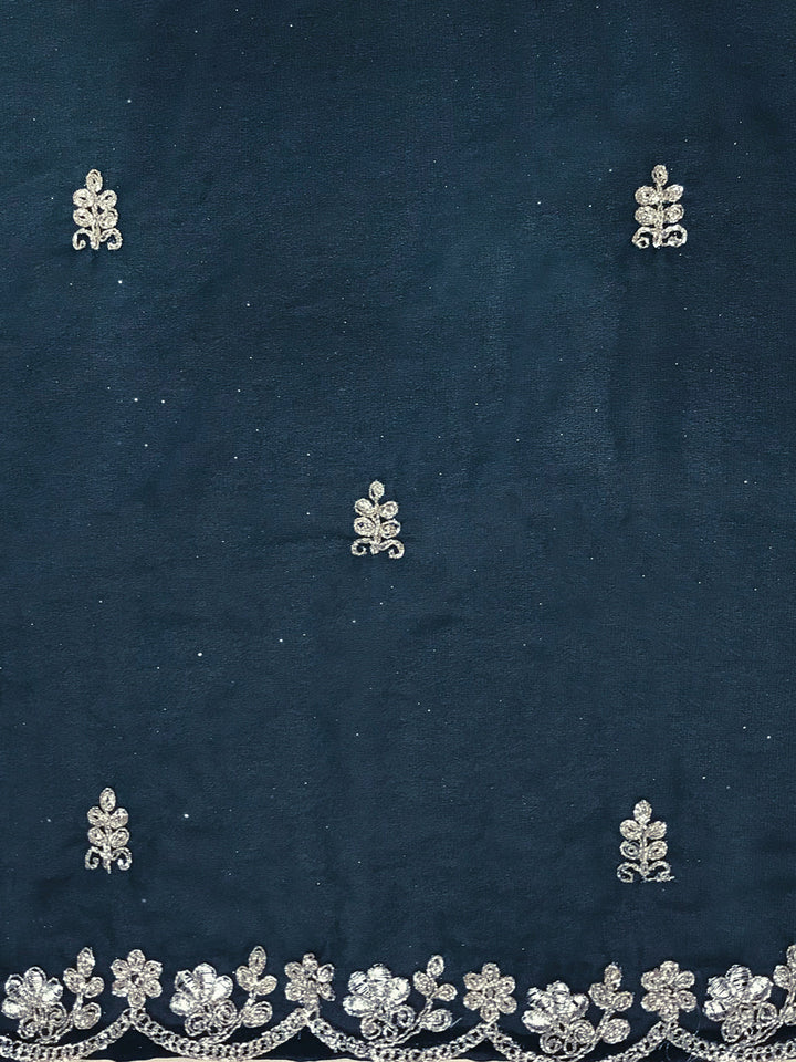 Navy Blue Georgette Flared Lehanga Choli with Zari Work