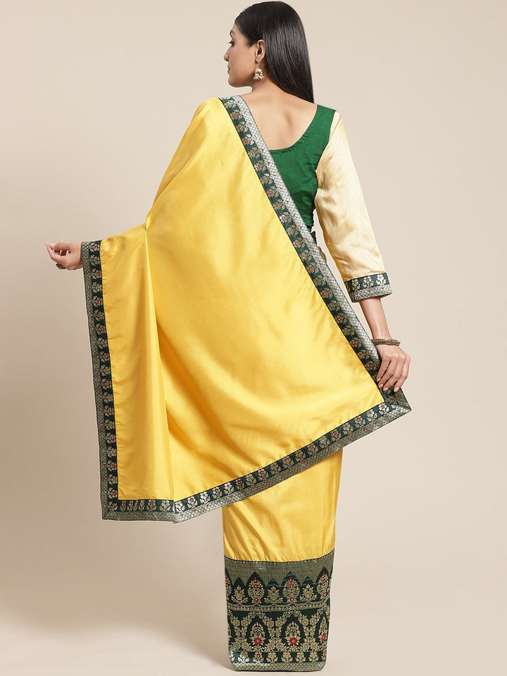 Mustard Art Silk Embellished Saree with contrast Banarasi  Meenakari Border