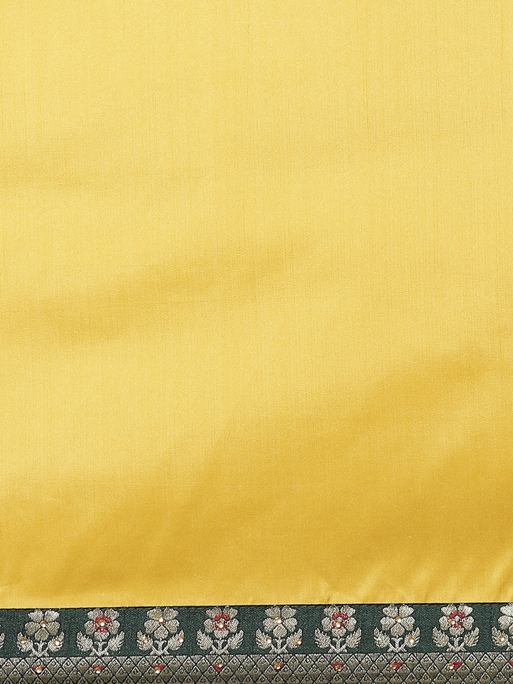 Mustard Art Silk Embellished Saree with contrast Banarasi  Meenakari Border