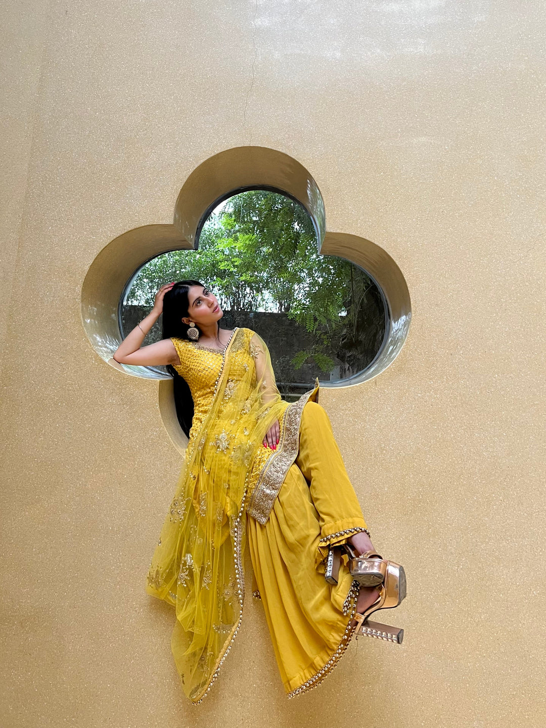 Yellow Haldi Embellished Kurta Sharara Set with Beads Tassels