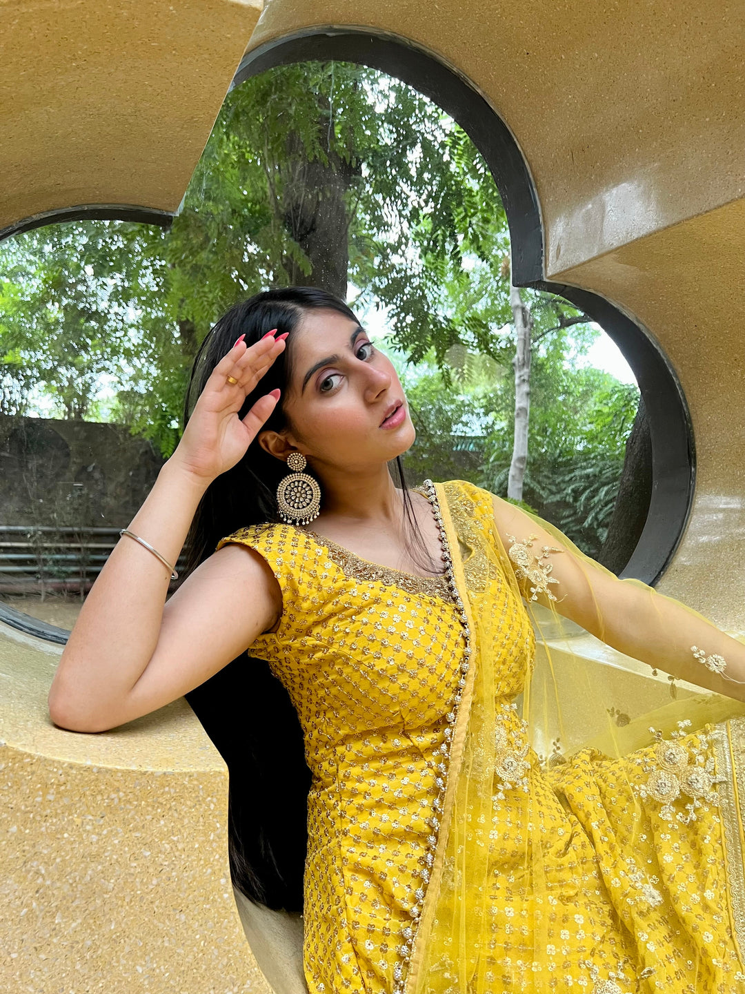 Yellow Haldi Embellished Kurta Sharara Set with Beads Tassels