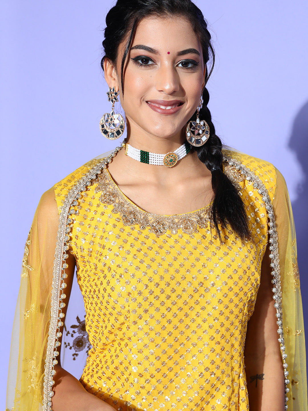 Yellow Haldi Embellished Kurta Sharara Set with Beads Tassels