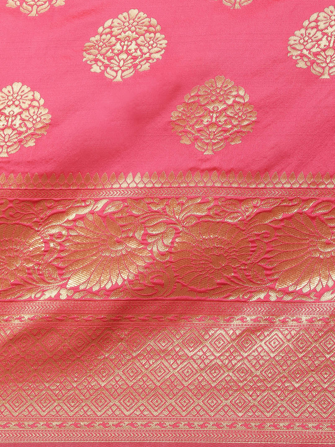 Rose Pink Banarasi Silk Saree with Oxidised Zari Weaving and Floral Ethnic Pattern