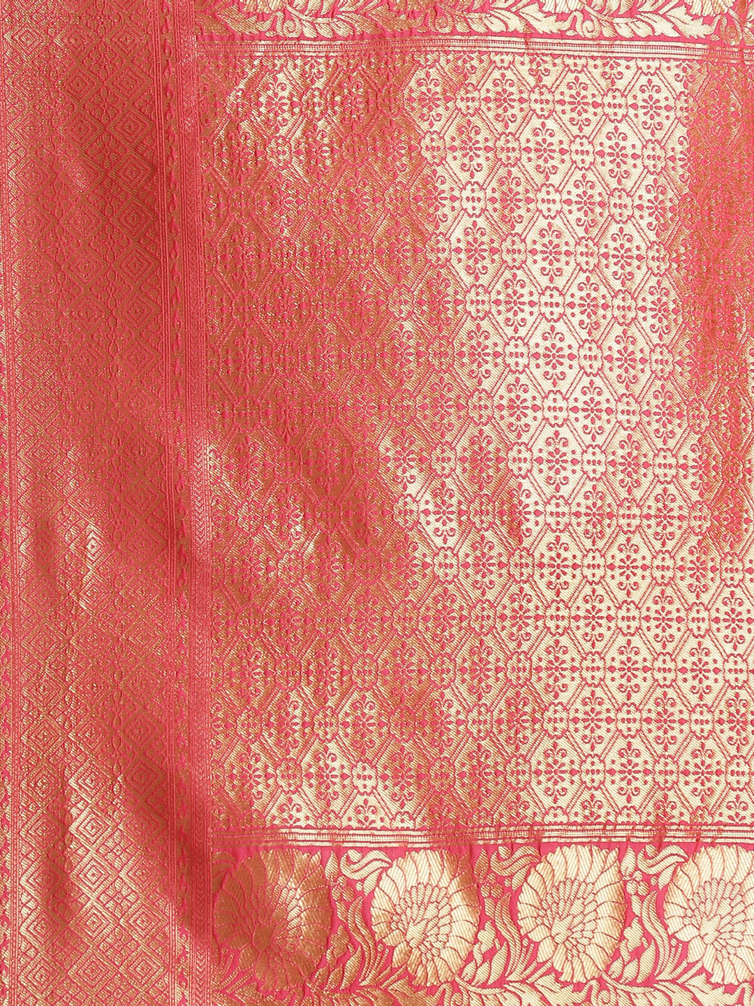 Rose Pink Banarasi Silk Saree with Oxidised Zari Weaving and Floral Ethnic Pattern