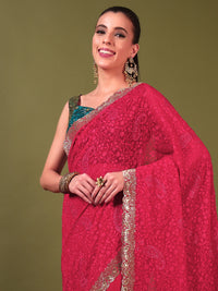 Chhabra 555 Floral Paisley Resham Embroidery Saree with Crystal Embellished Scalloped Border 