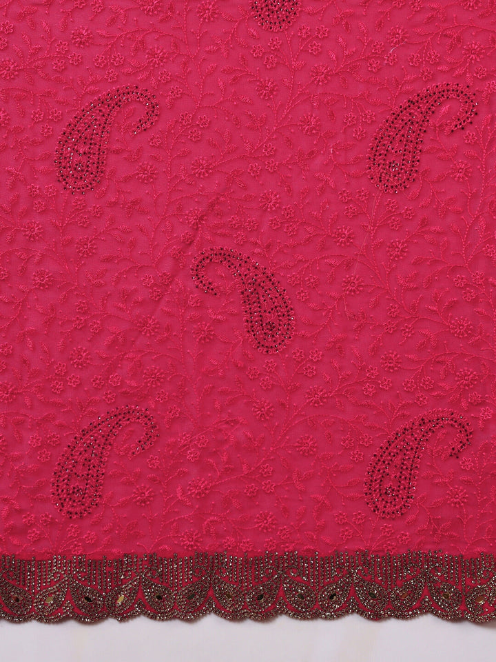 Floral Paisley Resham Embroidery Saree with Crystal Embellished Scalloped Border