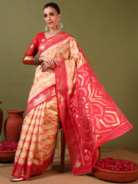 Chhabra 555 Ikat Pochampally Silk Saree with Meenakari Weaving & Contrast Temple Border 