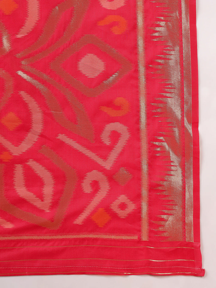 Ikat Pochampally Silk Saree with Meenakari Weaving & Contrast Temple Border