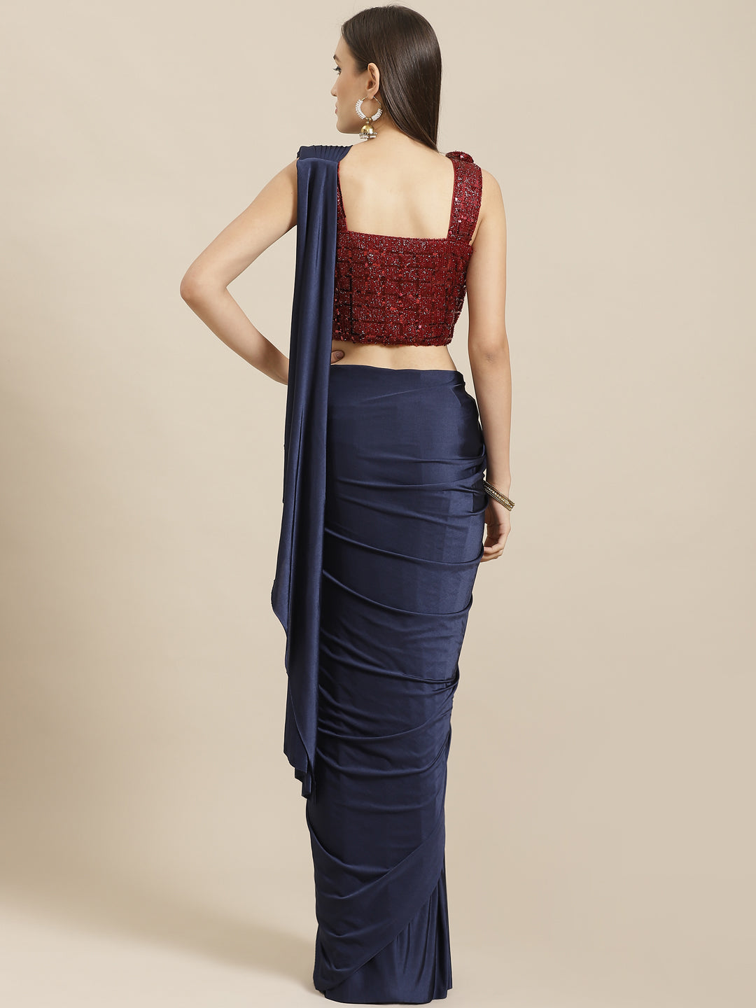 Ruffled Pre-Stitched Saree Gown with Festive Layering & Bling Sequence Embroidery Blouse