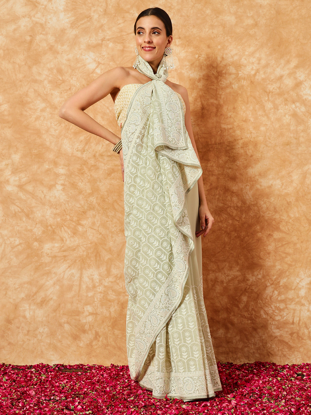 Georgette Thread Embroidered  Party Wear Saree