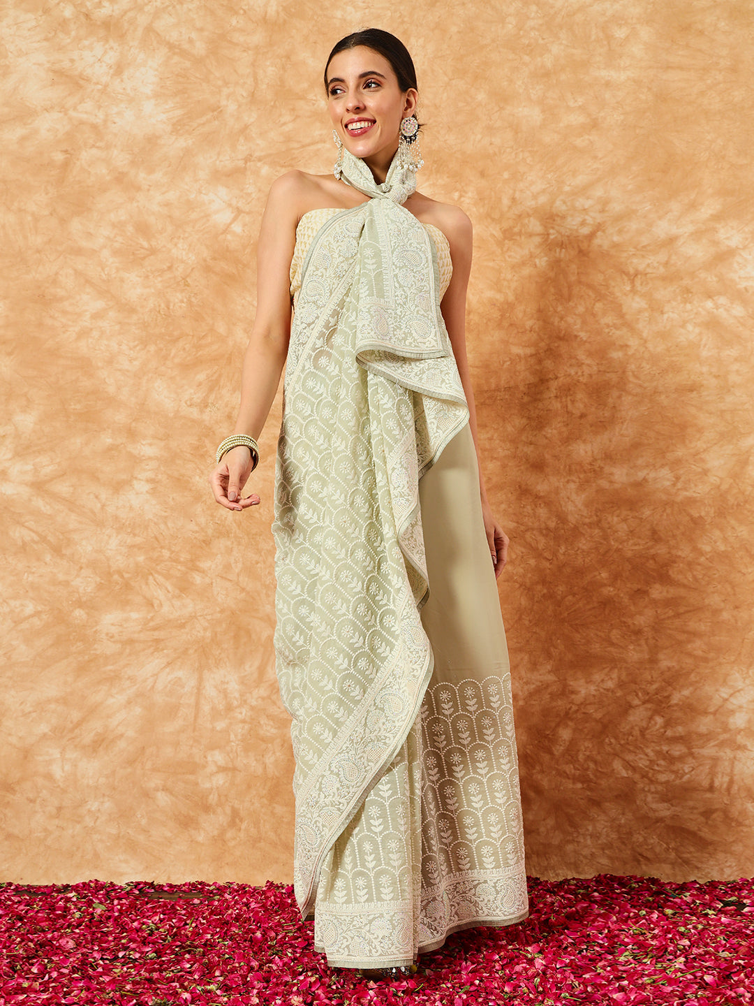 Georgette Thread Embroidered  Party Wear Saree