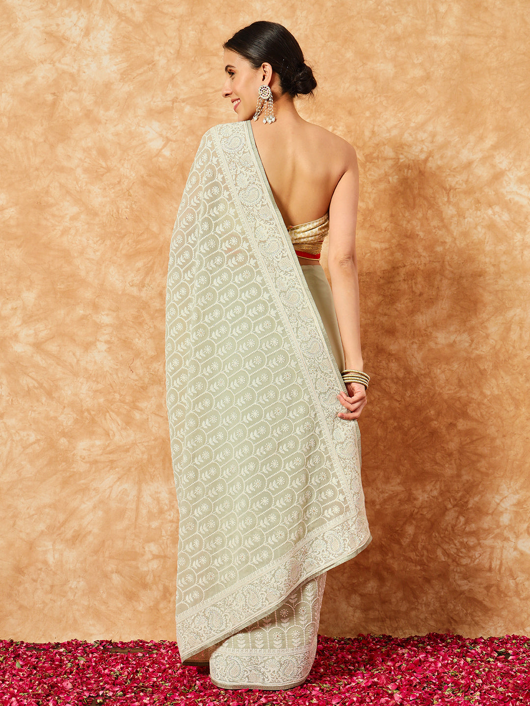 Georgette Thread Embroidered  Party Wear Saree