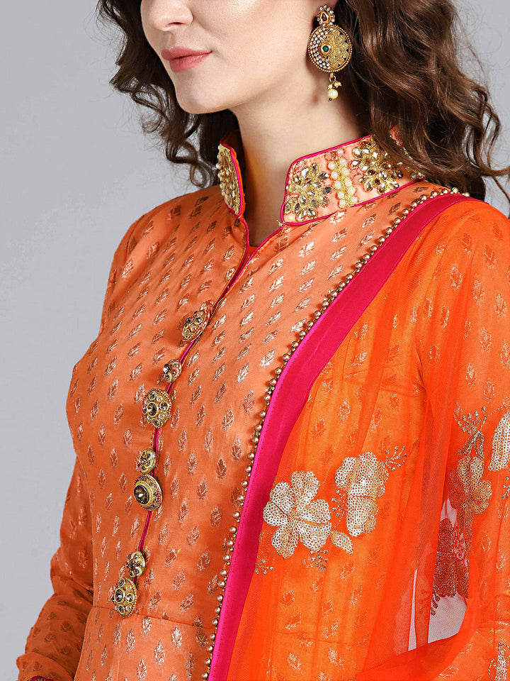 Khaddi Georgette Woven Suit with Embroidered Dupatta