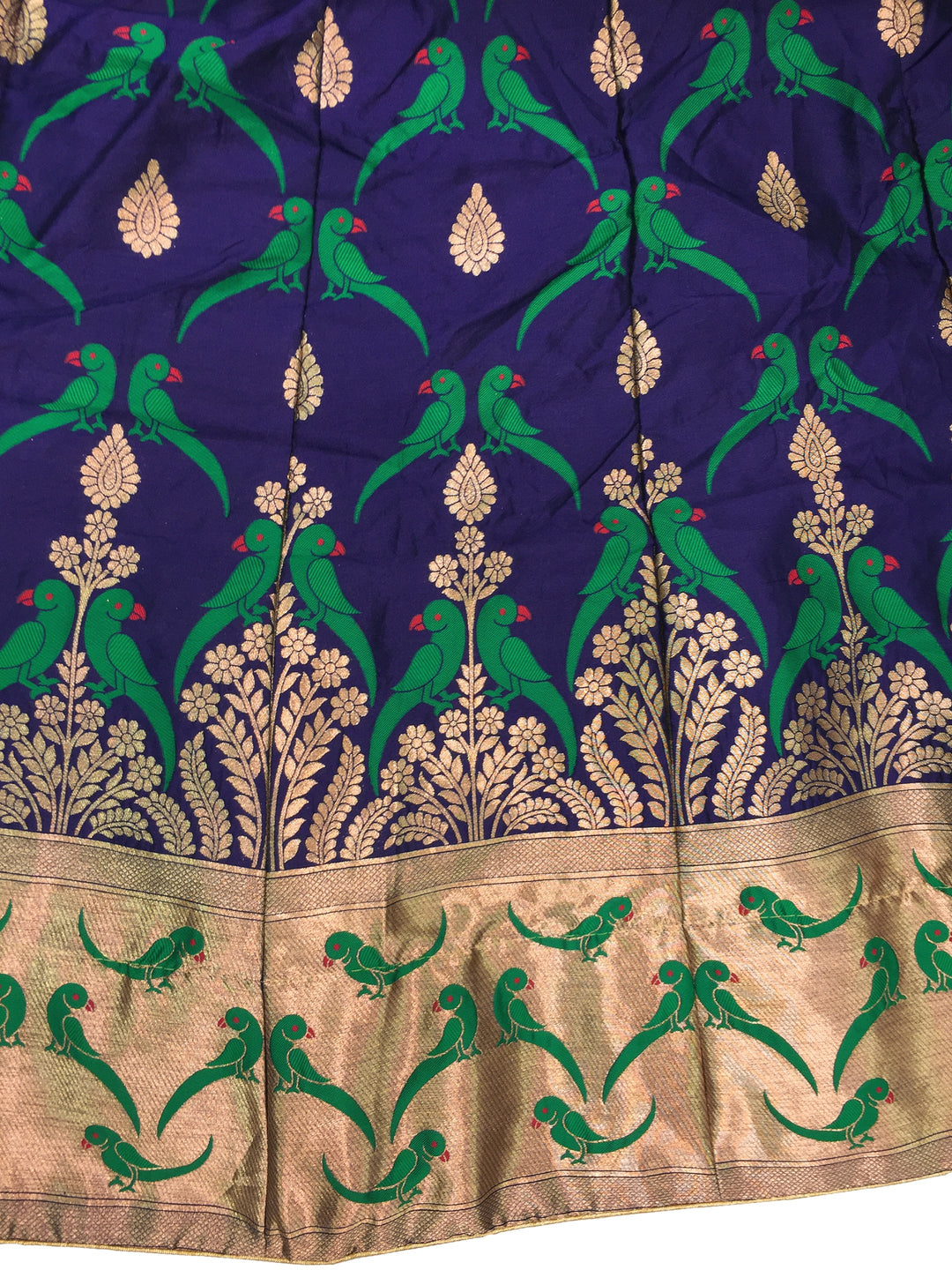 Blue & Magenta Peacock Design Embroidered Banarasi Silk Lehenga Choli & Dupatta