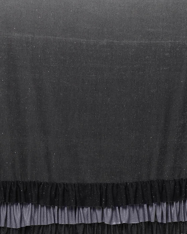 Made to Measure Grey Black rufled ombre saree & Ethnic Embroidered Valvet Blouse