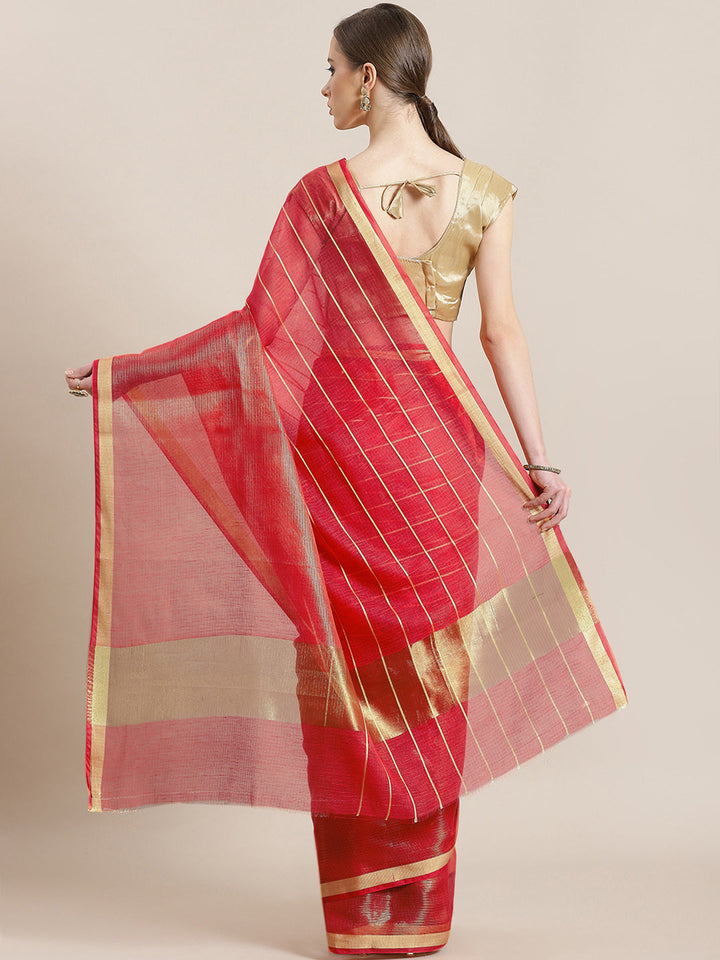 Chanderi Silk saree with intricate Zari weaving in a striped pattern