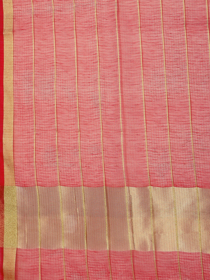 Chanderi Silk saree with intricate Zari weaving in a striped pattern