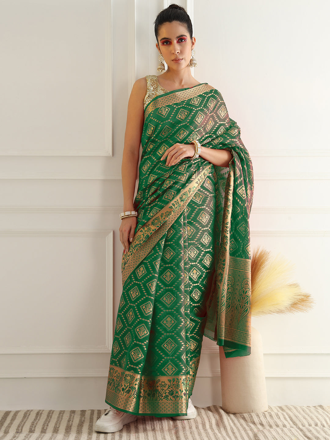 Chanderi Silk Resham & Zari Woven Meenakari Saree