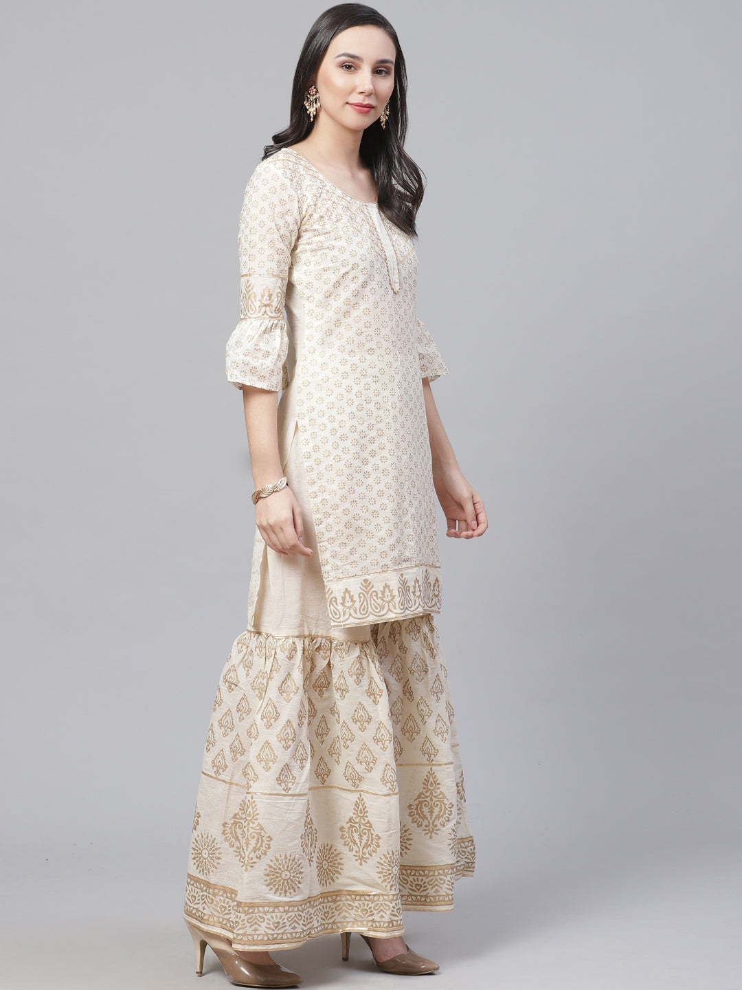 Pure Cotton Cambric Block Printing Dress Material with Gotta-Patti Embroidery & Sharara