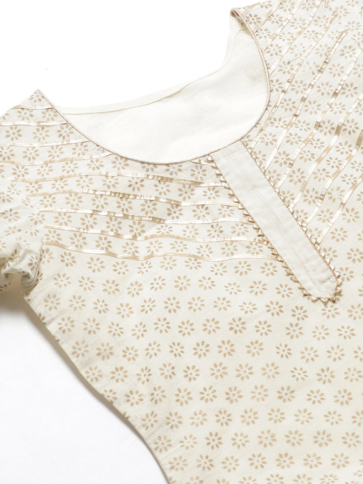 Pure Cotton Cambric Block Printing Dress Material with Gotta-Patti Embroidery & Sharara
