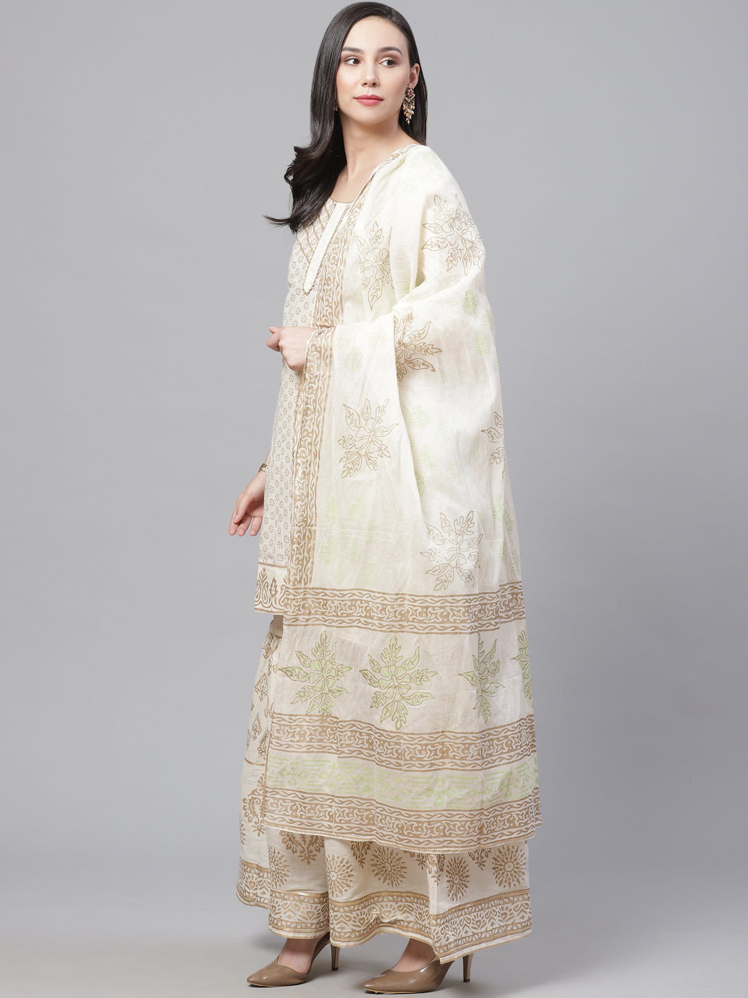 Pure Cotton Cambric Block Printing Dress Material with Gotta-Patti Embroidery & Sharara