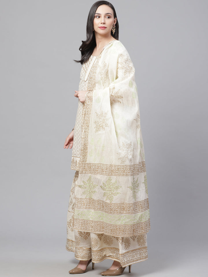 Pure Cotton Cambric Block Printing Stitched Suit with Gotta-Patti Embroidery & Sharara