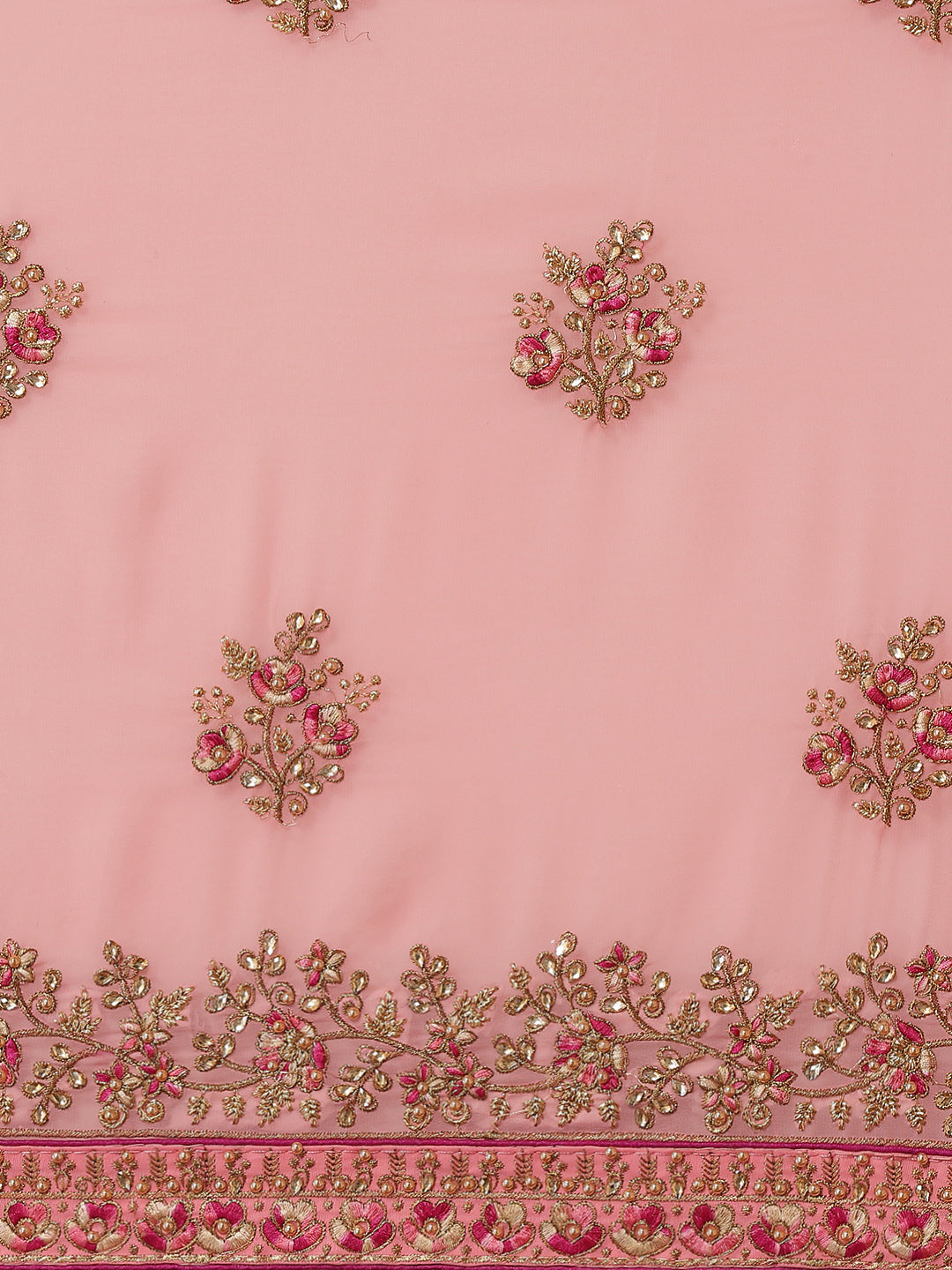 Pink Resham & Zari Embroidered Georgette Stone Work Embellished Saree