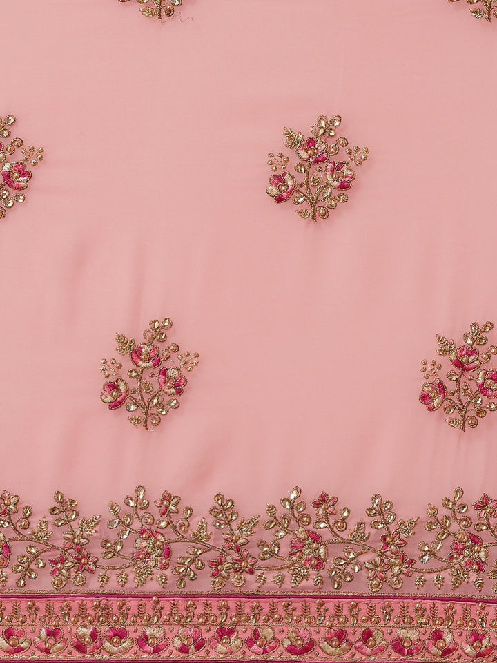 Pink Resham & Zari Embroidered Georgette Stone Work Embellished Saree