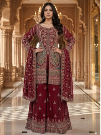 Dori Embroidered Kurta Palazzo Set with Multicolor Resham & Mirror Work & Jaal Dupatta