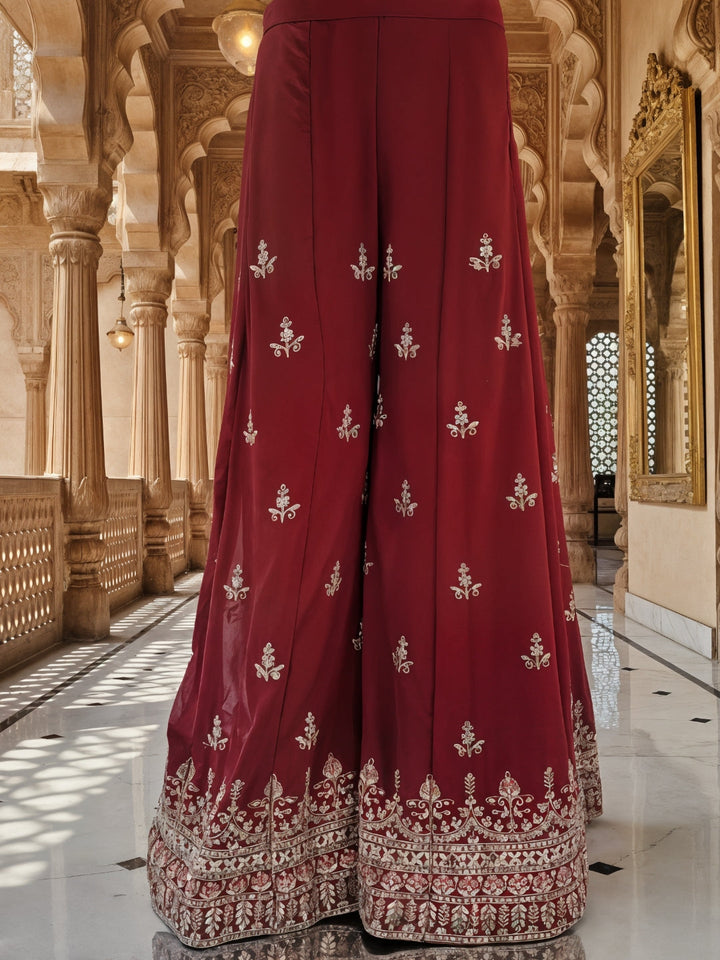 Dori Embroidered Kurta Palazzo Set with Multicolor Resham & Mirror Work & Jaal Dupatta