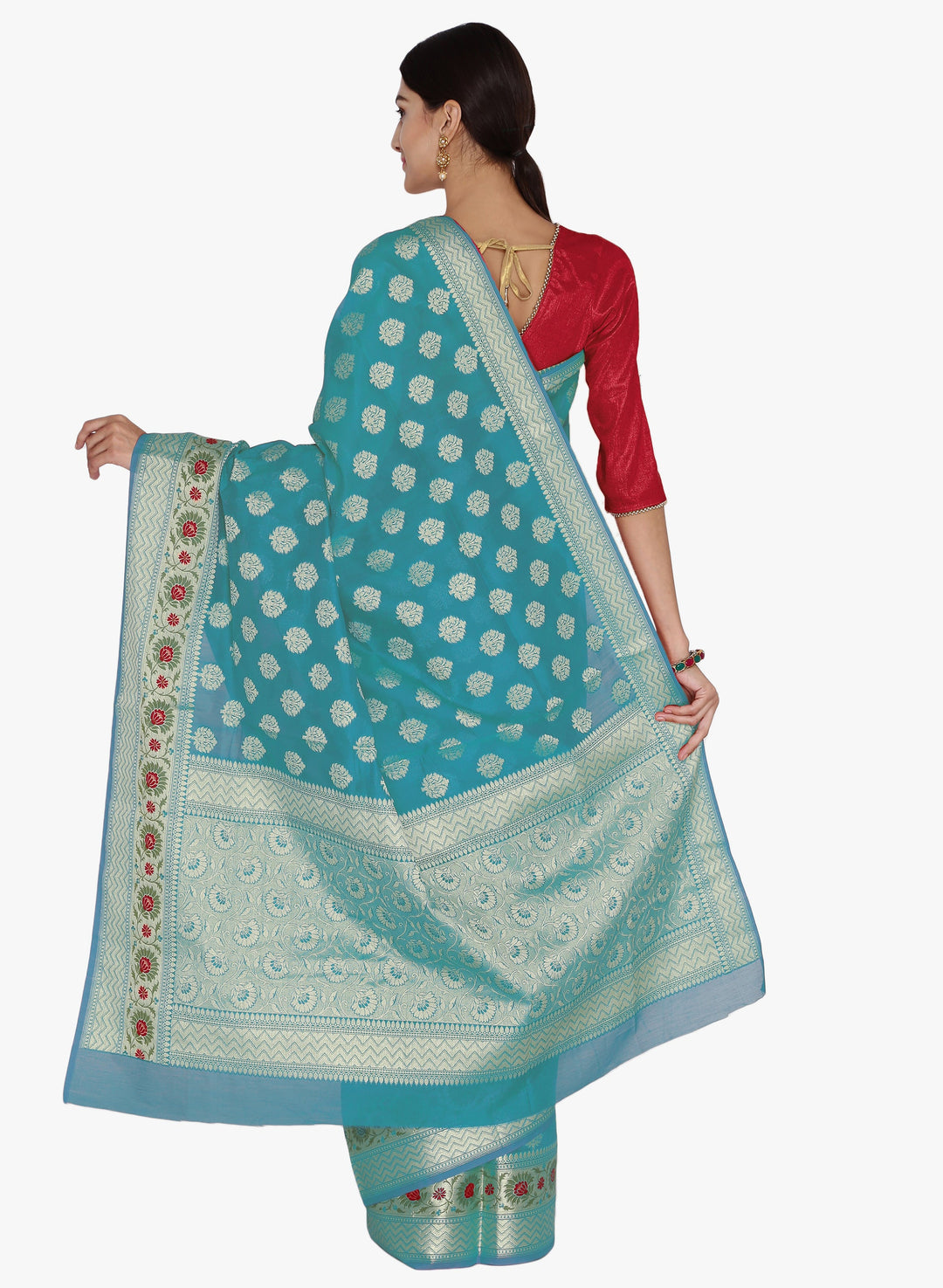 Peacock Blue Banarasi Silk Woven Design Party Wear Saree