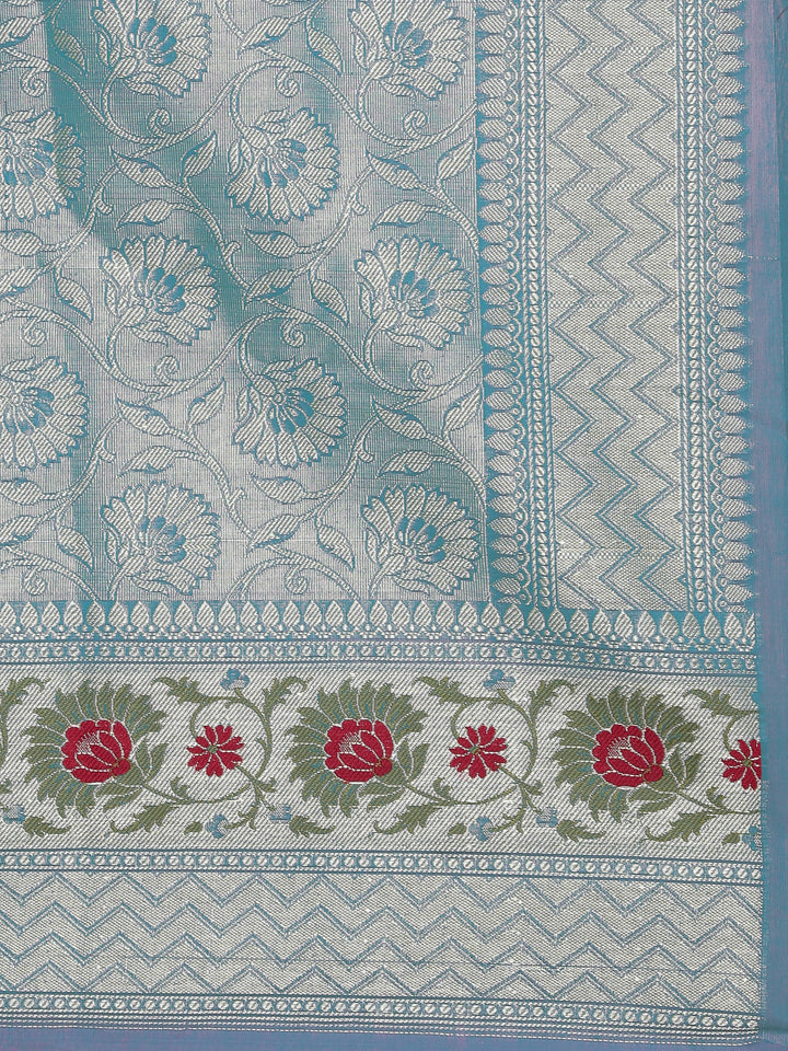Peacock Blue Banarasi Silk Woven Design Party Wear Saree