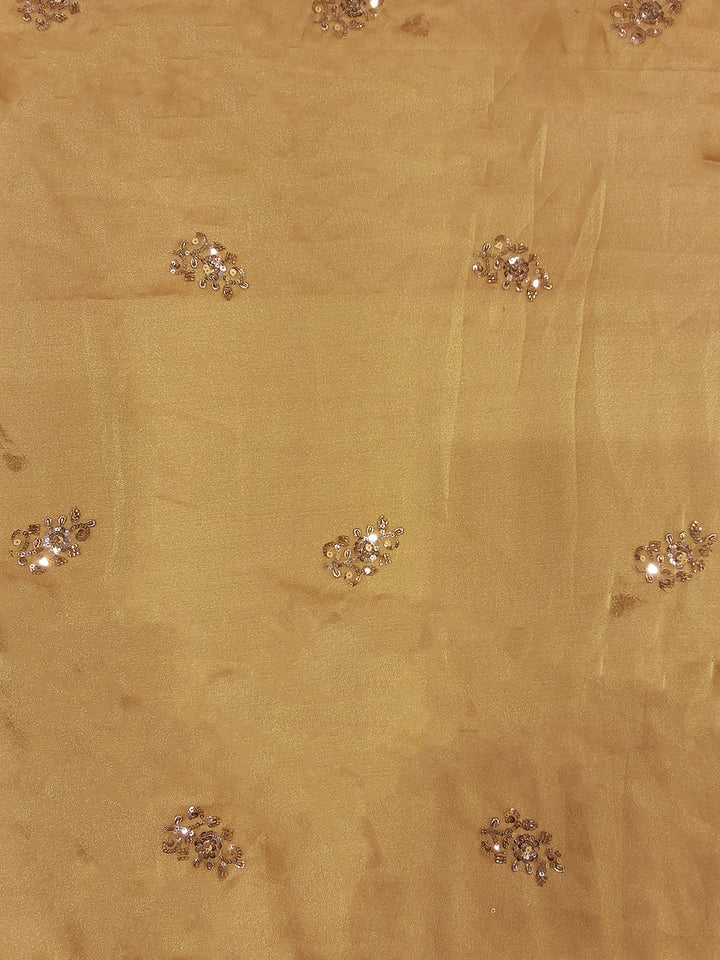 Golden Yellow Sequin Embroidered Silk Saree with Zari Border and Blouse Piece