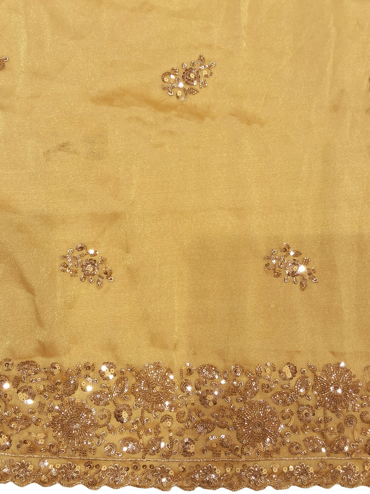 Golden Yellow Sequin Embroidered Silk Saree with Zari Border and Blouse Piece