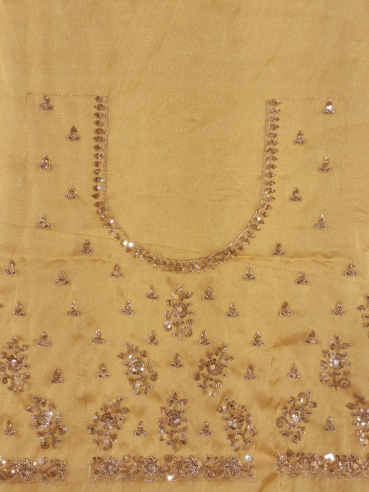 Golden Yellow Sequin Embroidered Silk Saree with Zari Border and Blouse Piece