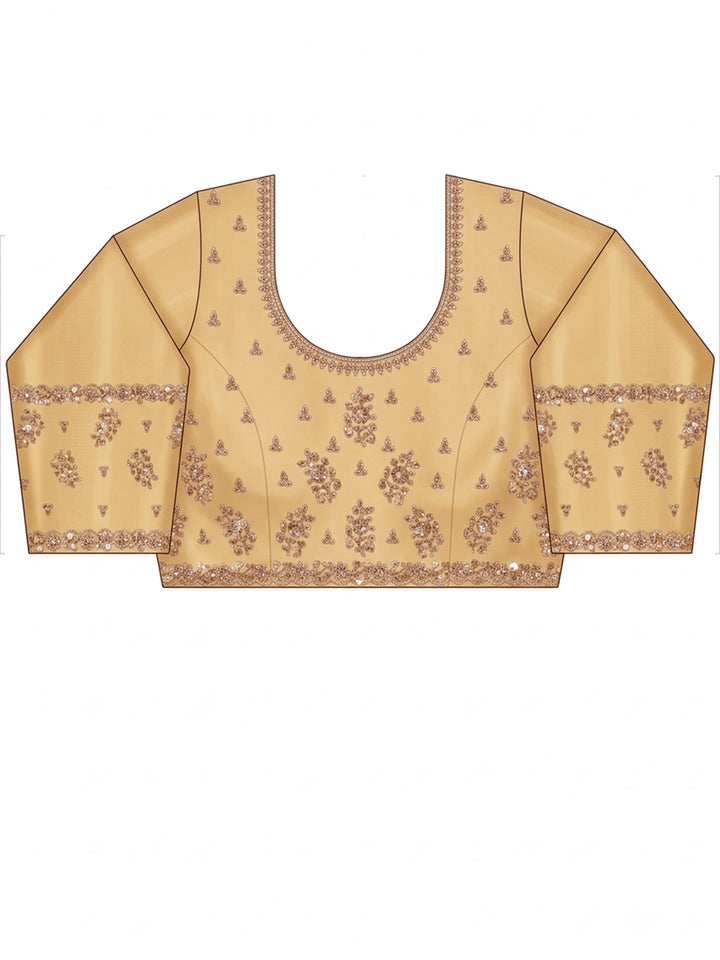 Golden Yellow Sequin Embroidered Silk Saree with Zari Border and Blouse Piece