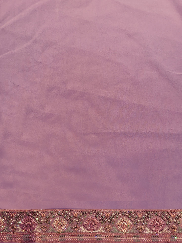 Pink Georgette Saree with Paisley Zari & Sequin Border and Blouse Piece