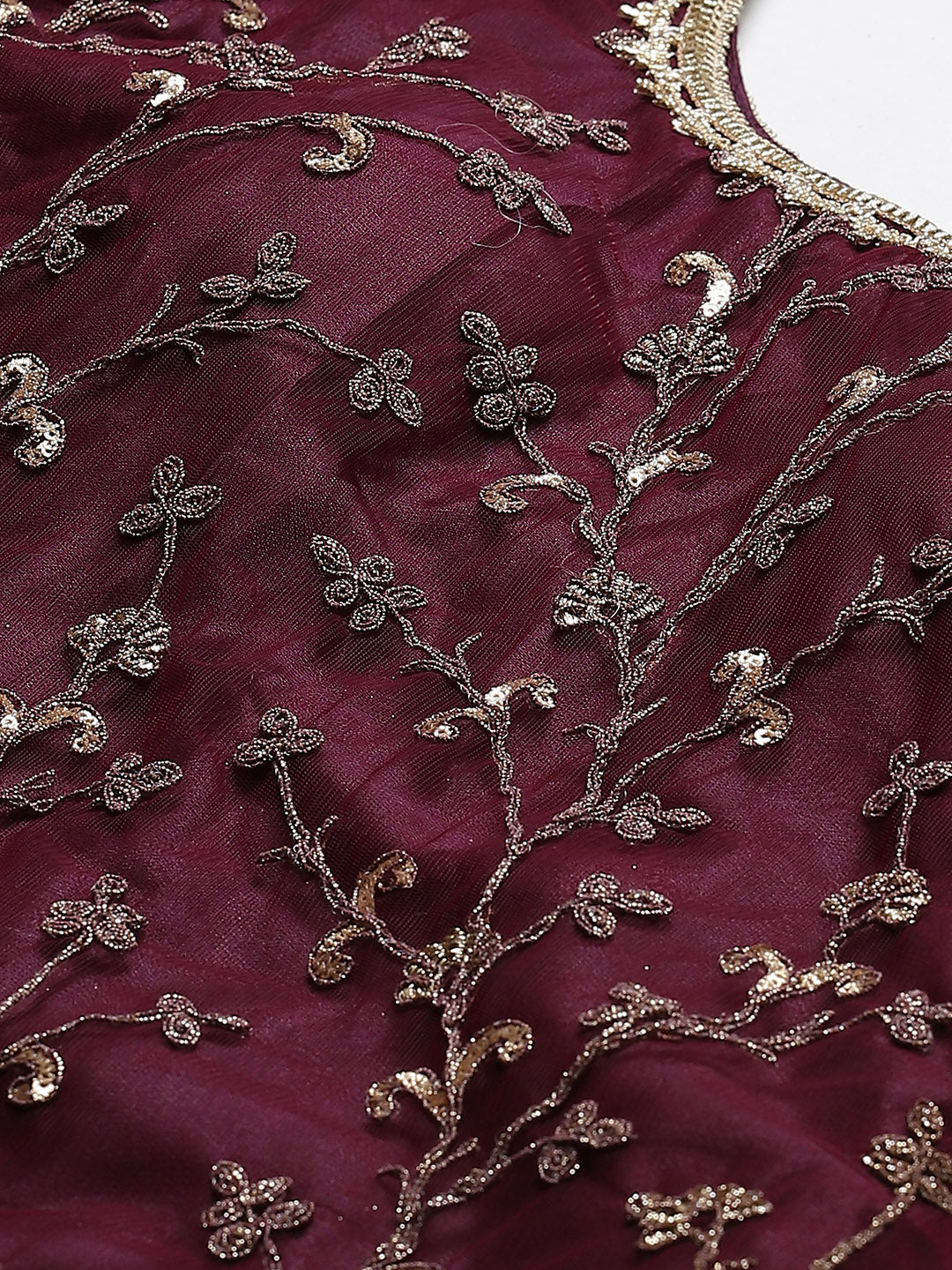 Made to Measure Gold Zari Embroidery Kurta Sharara Set with Net Dupatta & Bell Sleeves
