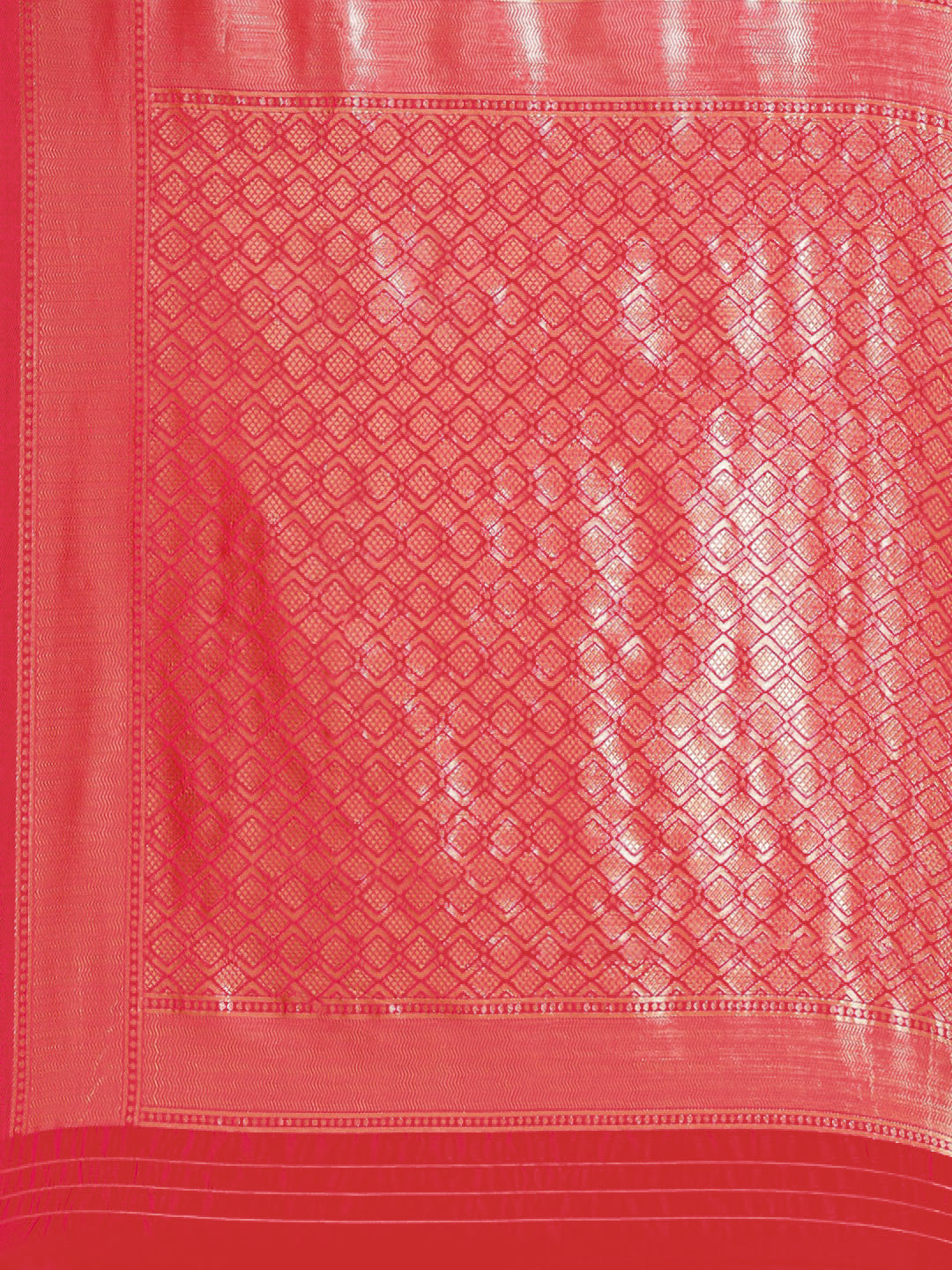 Red Striped Banarasi Silk Saree with Intricately Zari Woven border