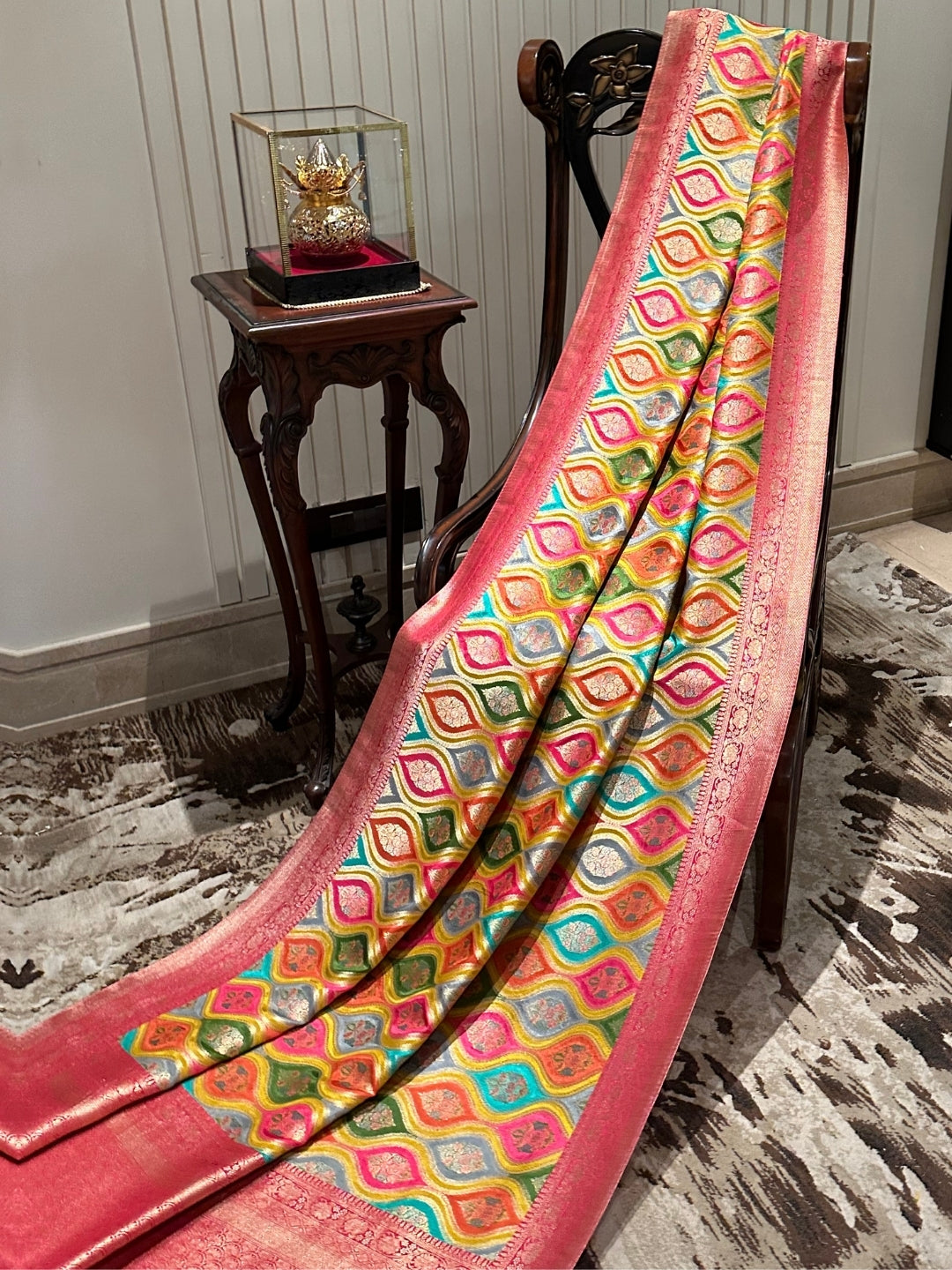 Bright Red and Gold Silk Saree with Vibrant Design