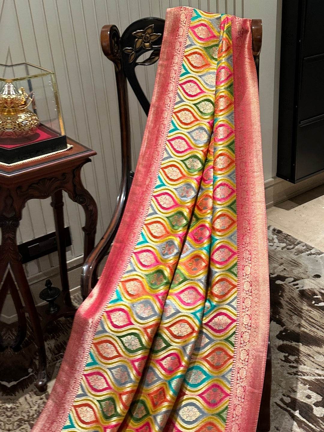 Bright Red and Gold Silk Saree with Vibrant Design