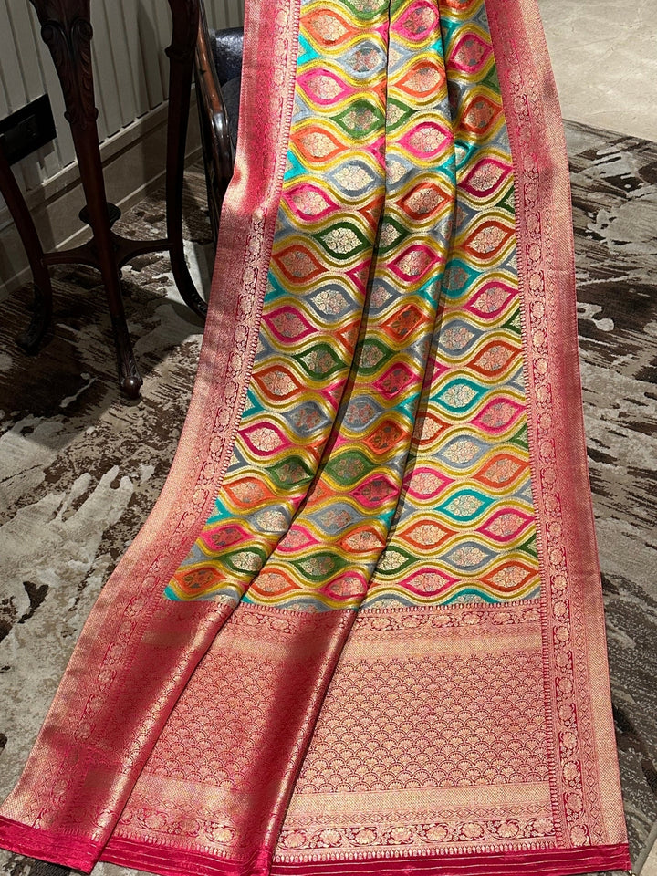 Bright Red and Gold Silk Saree with Vibrant Design