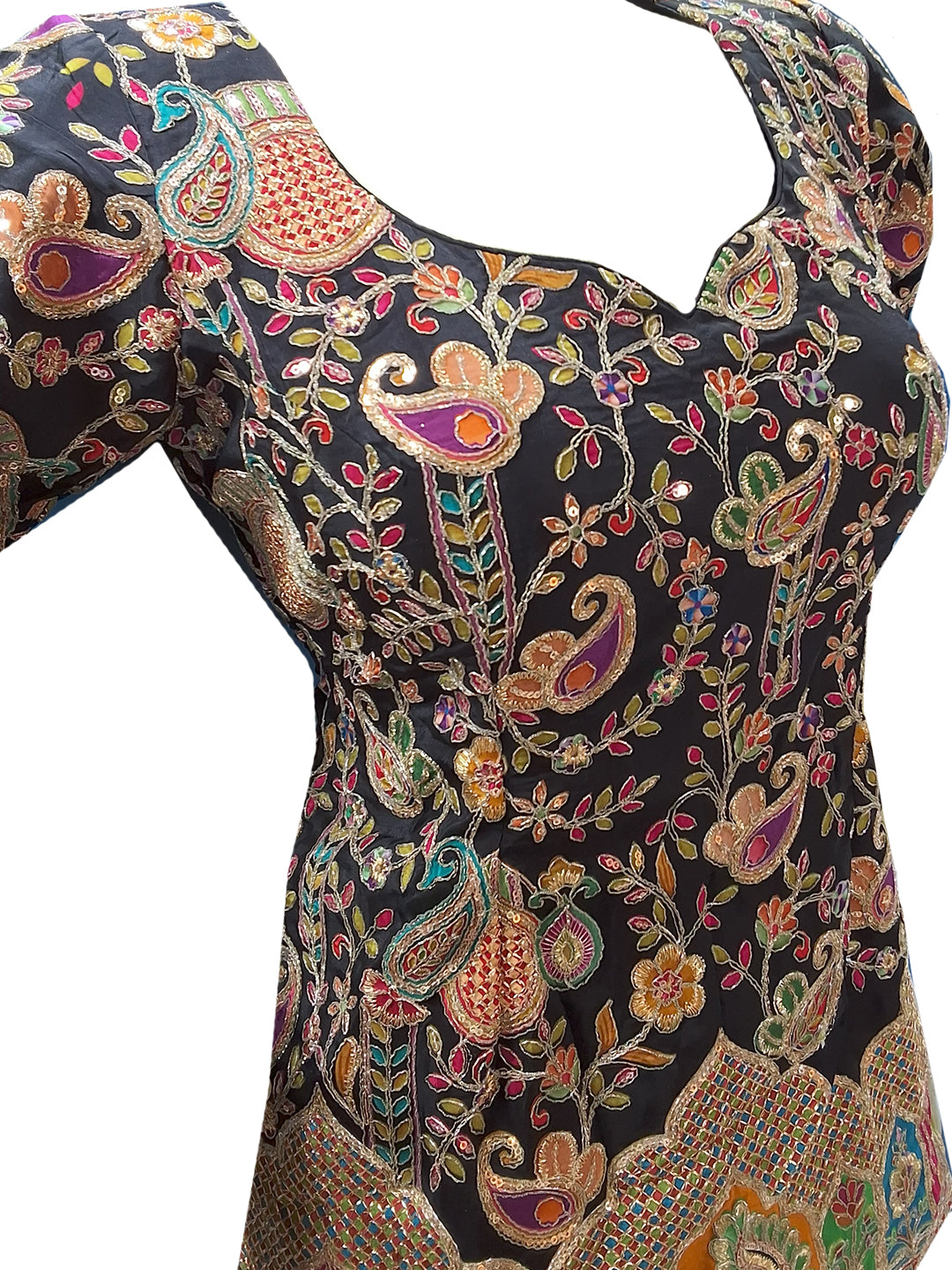 Black Multicolor Embroidered Sharara Suit with Net Dupatta