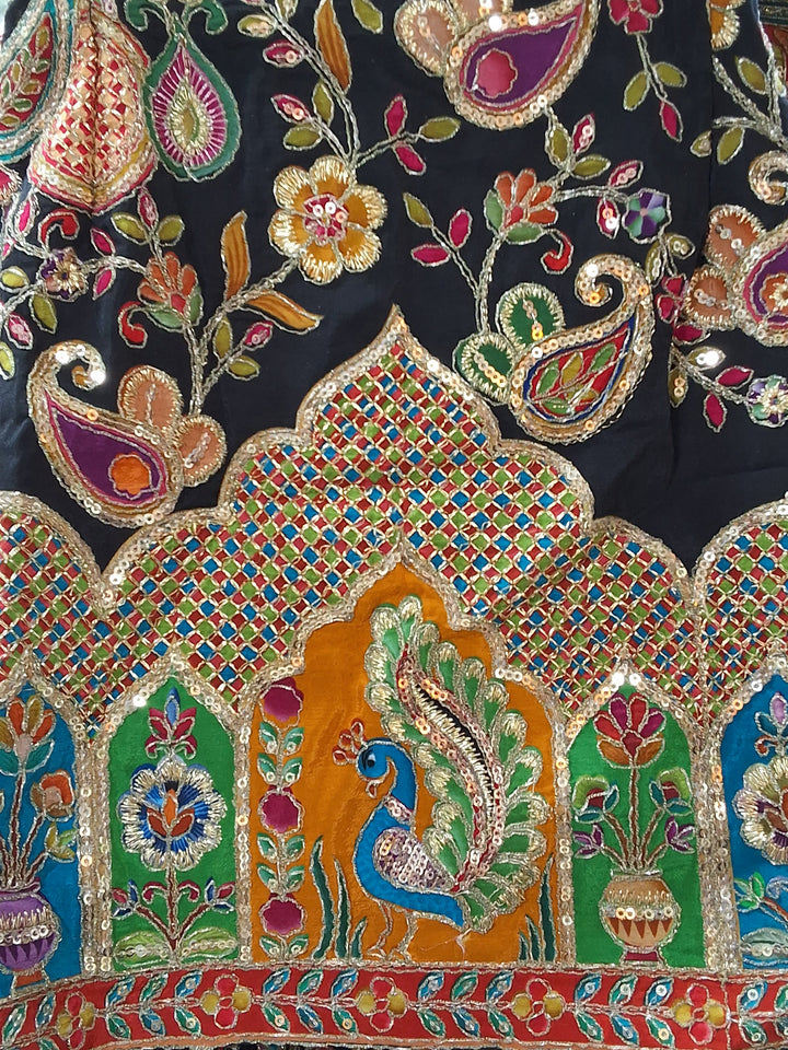 Black Multicolor Embroidered Sharara Suit with Net Dupatta
