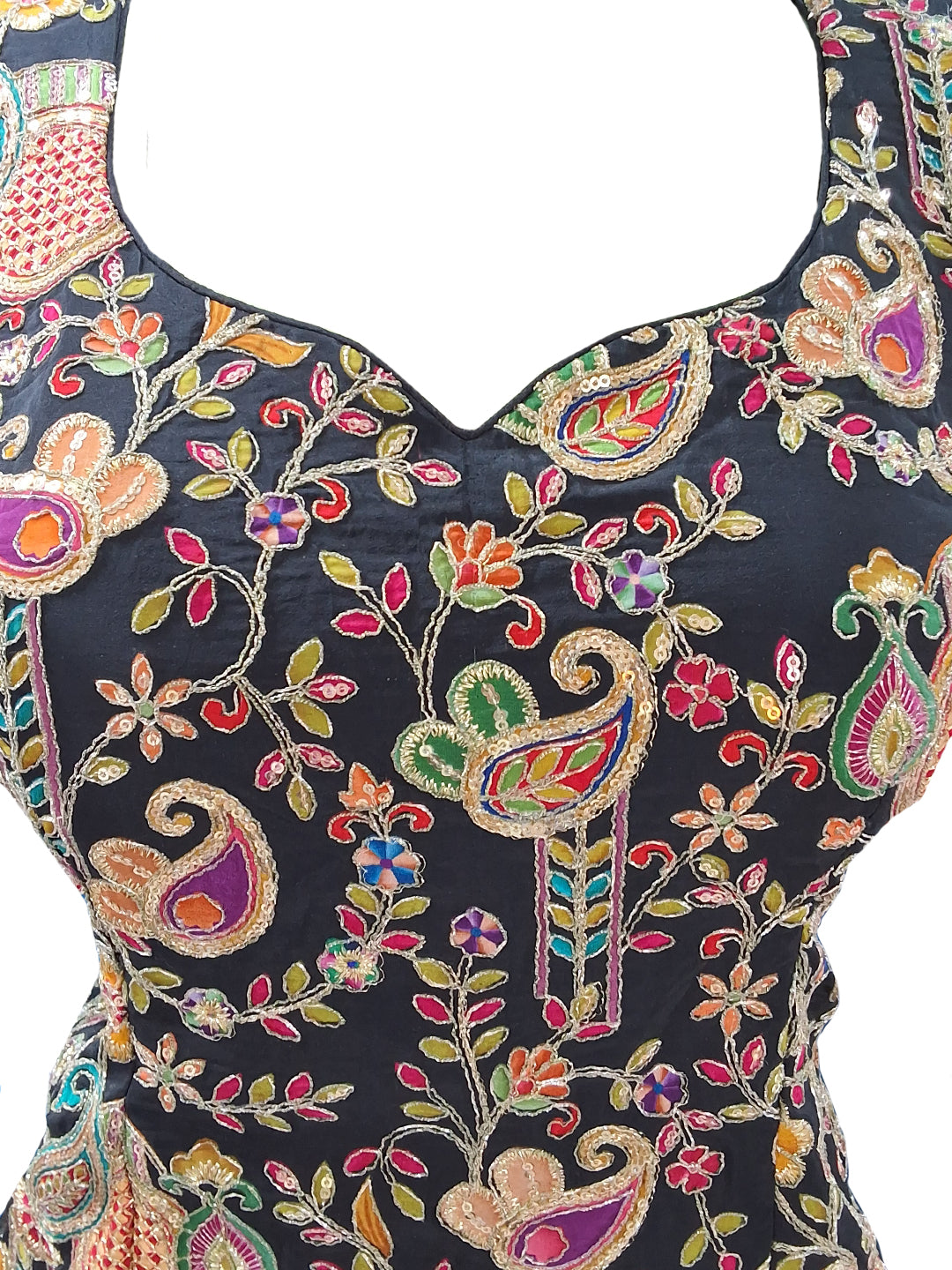 Black Multicolor Embroidered Sharara Suit with Net Dupatta