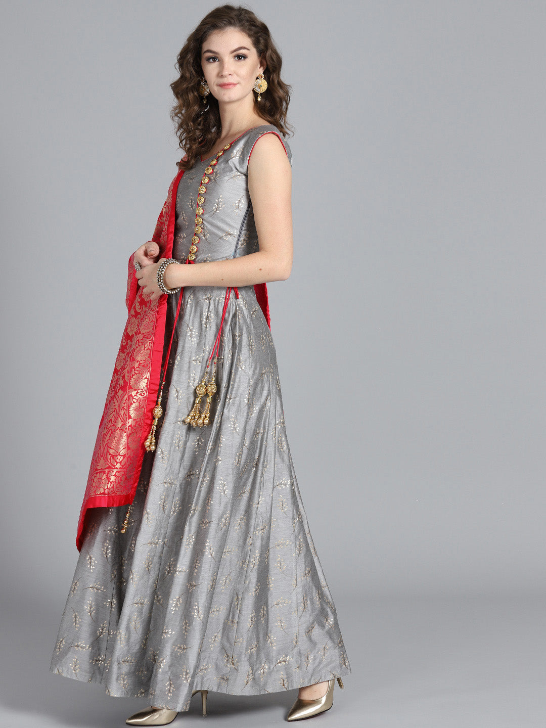 Angrakha Embossed Suit with Banarasi Dupatta