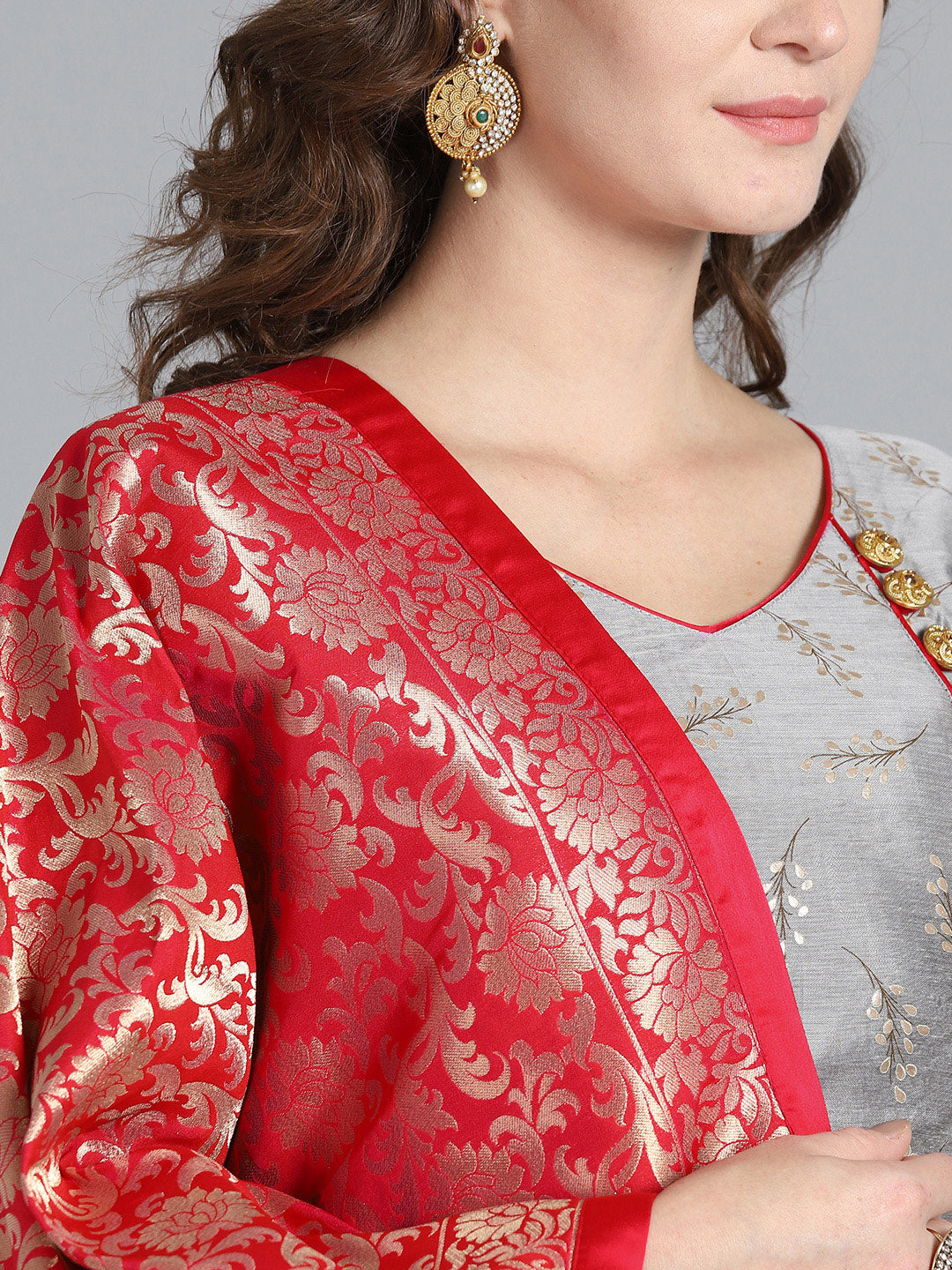 Angrakha Embossed Suit with Banarasi Dupatta